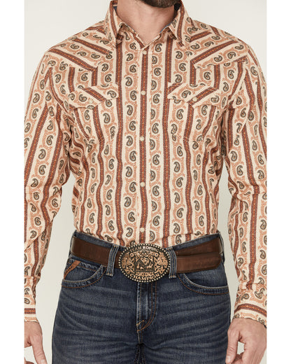Men's Stillwell Paisley Print Long Sleeve Snap Western Shir Tan