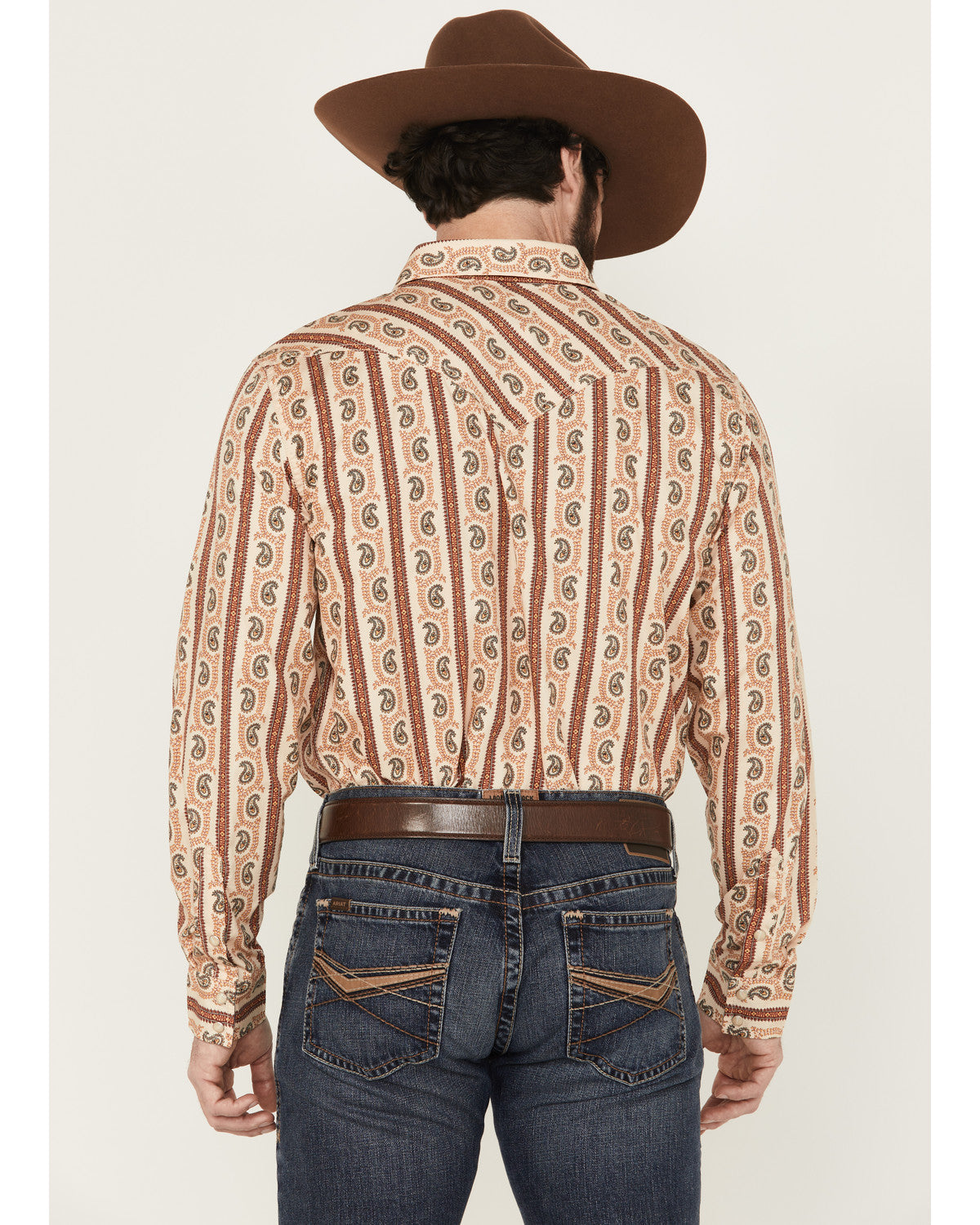 Men's Stillwell Paisley Print Long Sleeve Snap Western Shir Tan