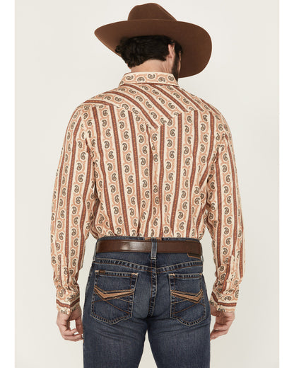 Men's Stillwell Paisley Print Long Sleeve Snap Western Shir Tan
