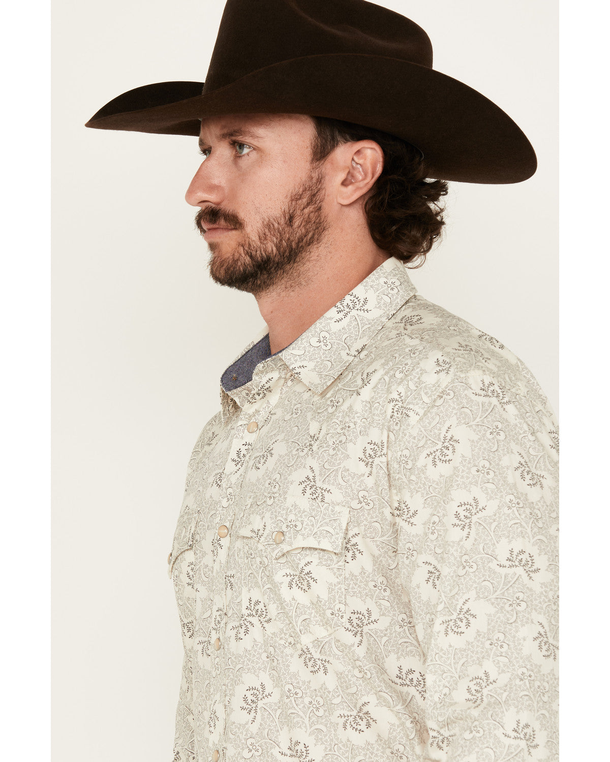 Men's Treven Floral Print Long Sleeve Snap Western Shirt Cream