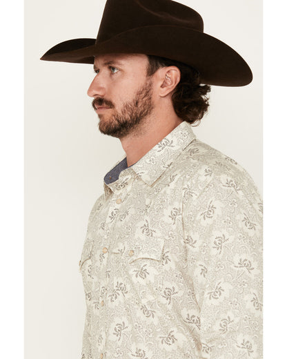 Men's Treven Floral Print Long Sleeve Snap Western Shirt Cream