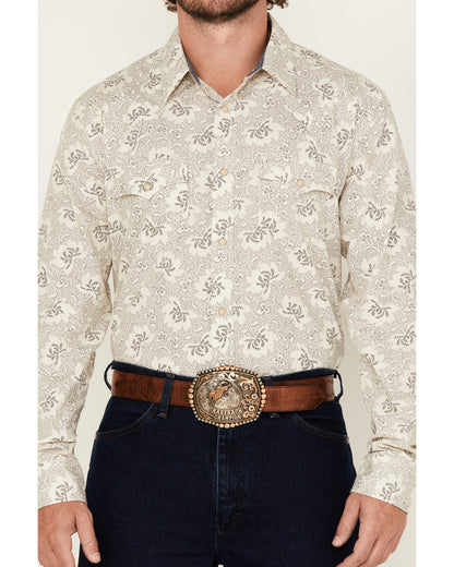 Men's Treven Floral Print Long Sleeve Snap Western Shirt Cream
