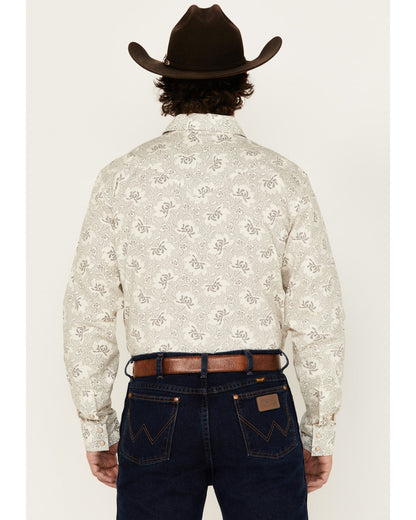 Men's Treven Floral Print Long Sleeve Snap Western Shirt Cream