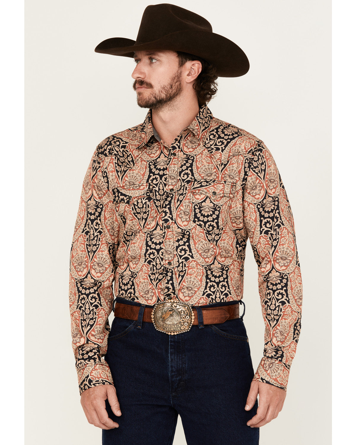 Men's Graysill Medallion Print Long Sleeve Snap Western Shi Black