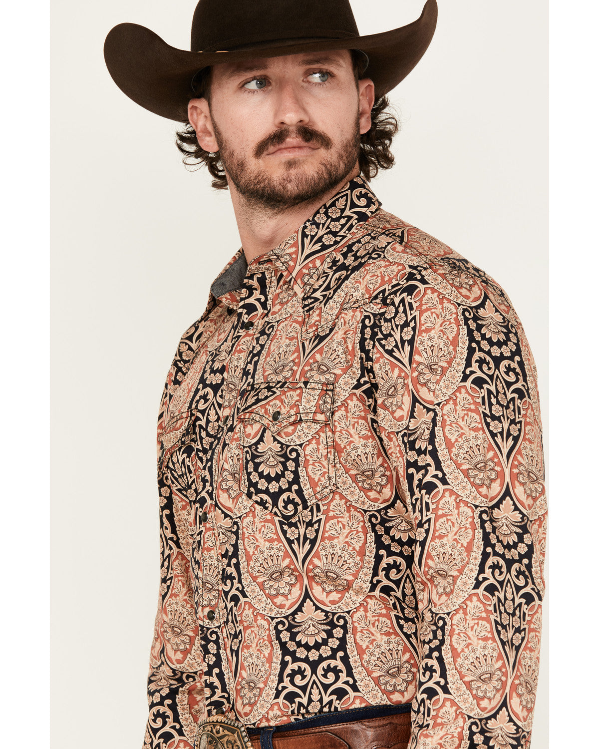 Men's Graysill Medallion Print Long Sleeve Snap Western Shi Black