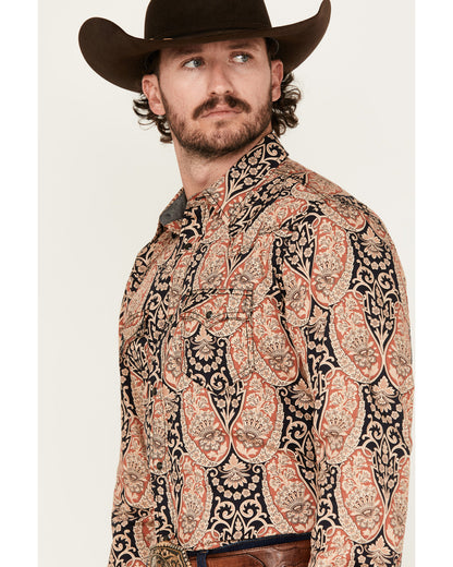 Men's Graysill Medallion Print Long Sleeve Snap Western Shi Black