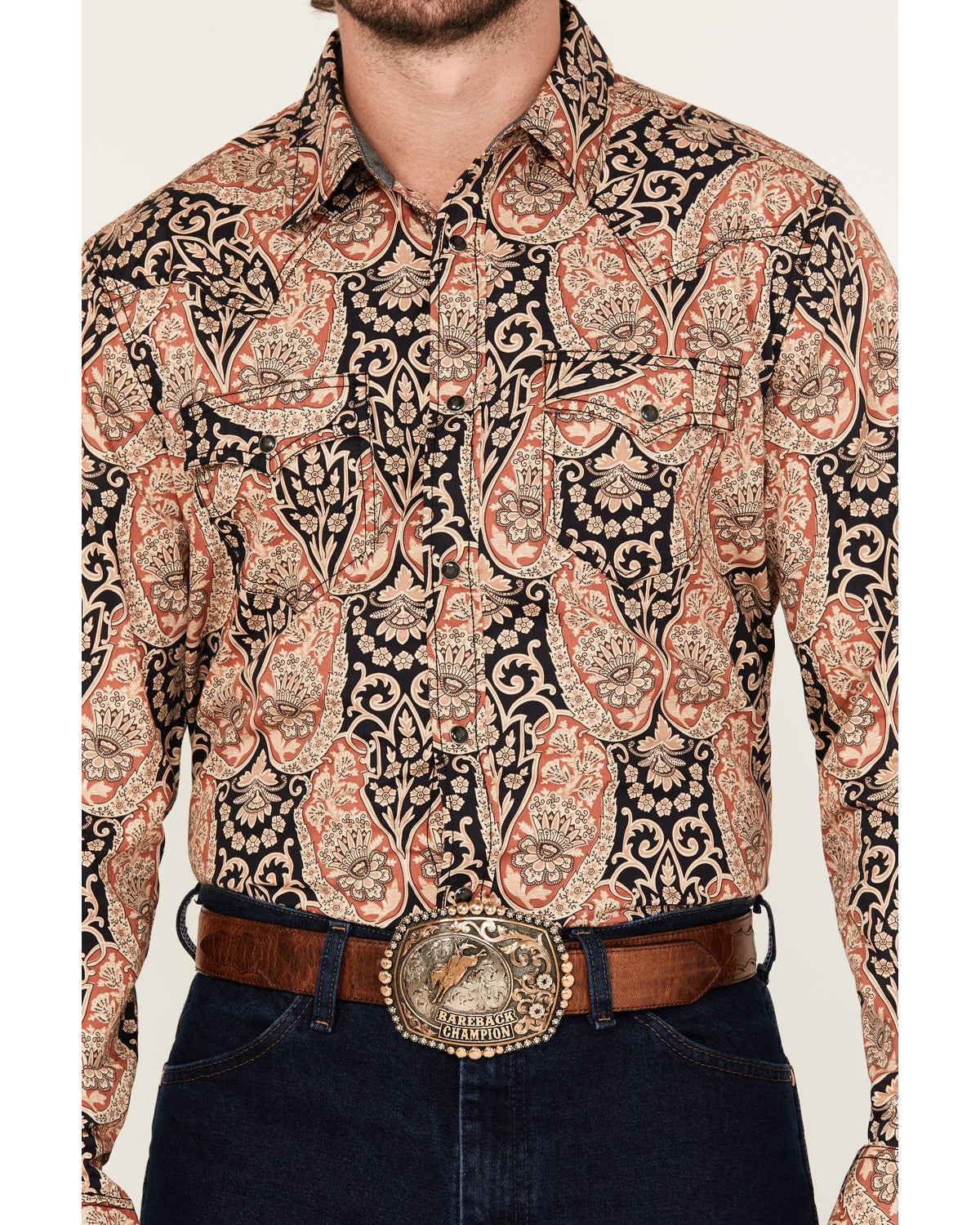 Men's Graysill Medallion Print Long Sleeve Snap Western Shi Black