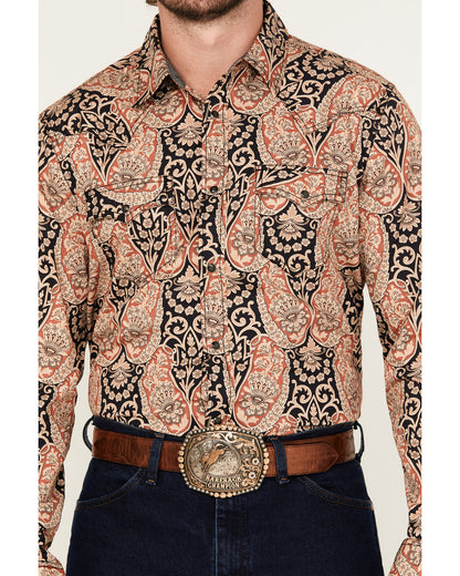 Men's Graysill Medallion Print Long Sleeve Snap Western Shi Black