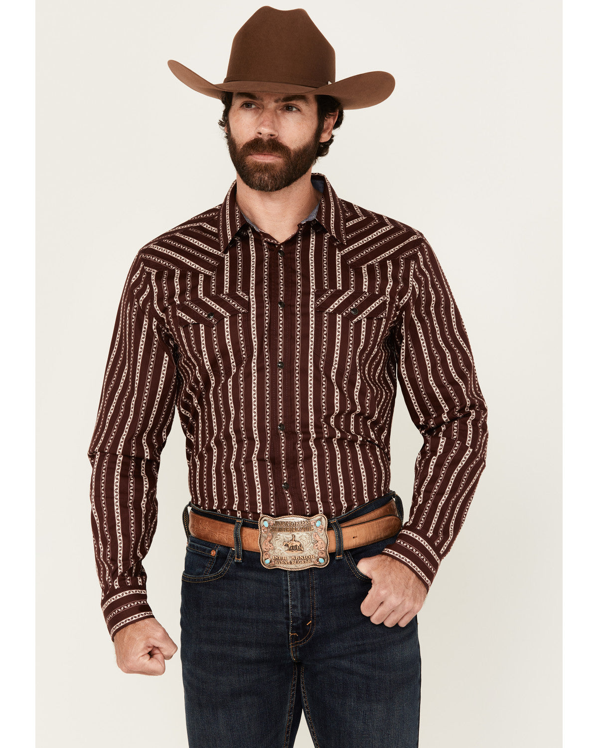 Men's Hansen Vertical Striped Wallpaper Print Long Sleeve S Burgundy