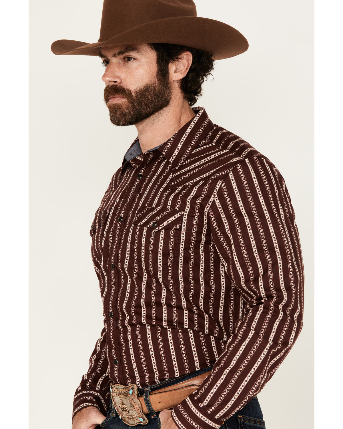 Men's Hansen Vertical Striped Wallpaper Print Long Sleeve S Burgundy