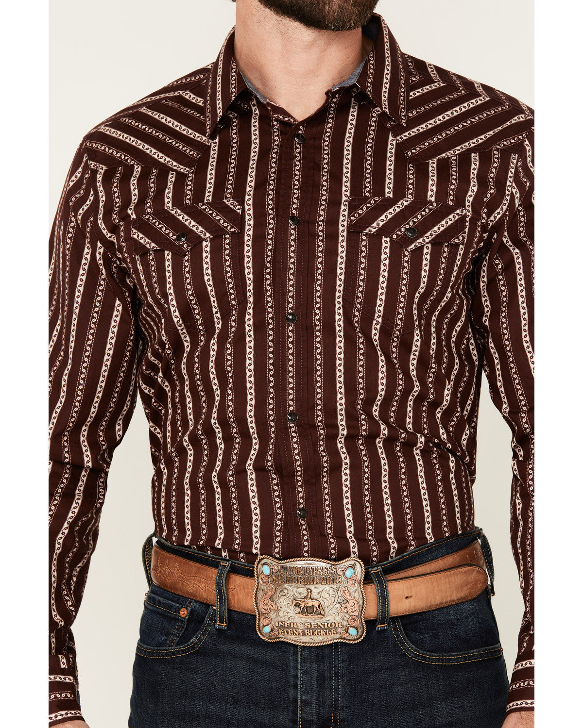 Men's Hansen Vertical Striped Wallpaper Print Long Sleeve S Burgundy