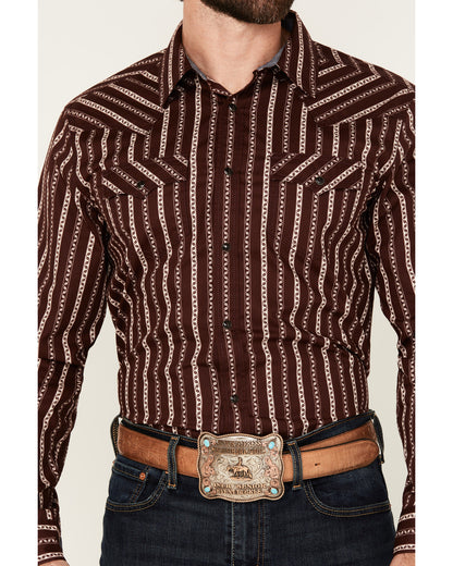 Men's Hansen Vertical Striped Wallpaper Print Long Sleeve S Burgundy