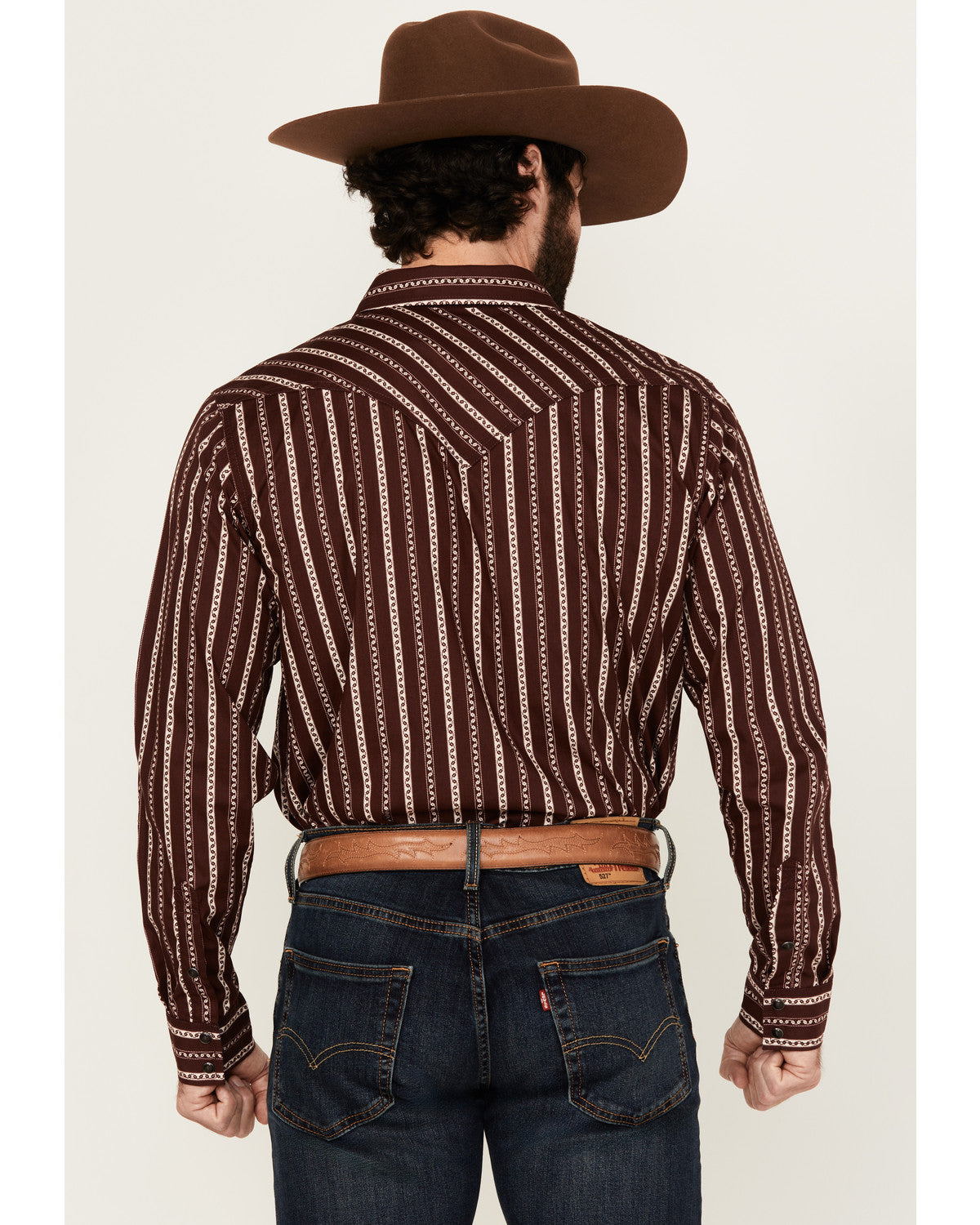 Men's Hansen Vertical Striped Wallpaper Print Long Sleeve S Burgundy