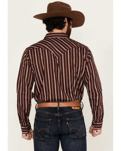 Men's Hansen Vertical Striped Wallpaper Print Long Sleeve S Burgundy