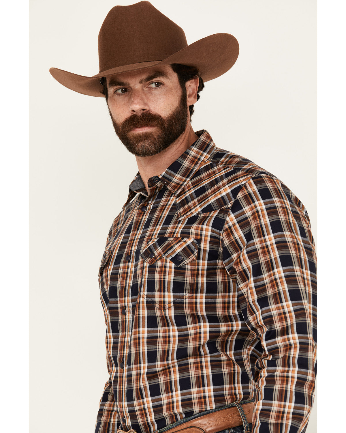 Men's Winfield Plaid Print Long Sleeve Snap Western Shirt Navy