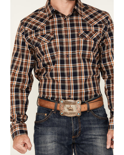 Men's Winfield Plaid Print Long Sleeve Snap Western Shirt Navy