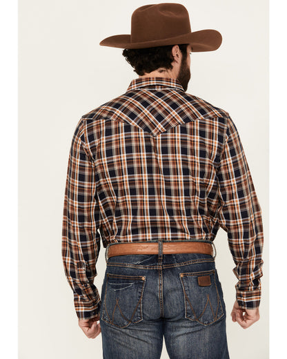 Men's Winfield Plaid Print Long Sleeve Snap Western Shirt Navy