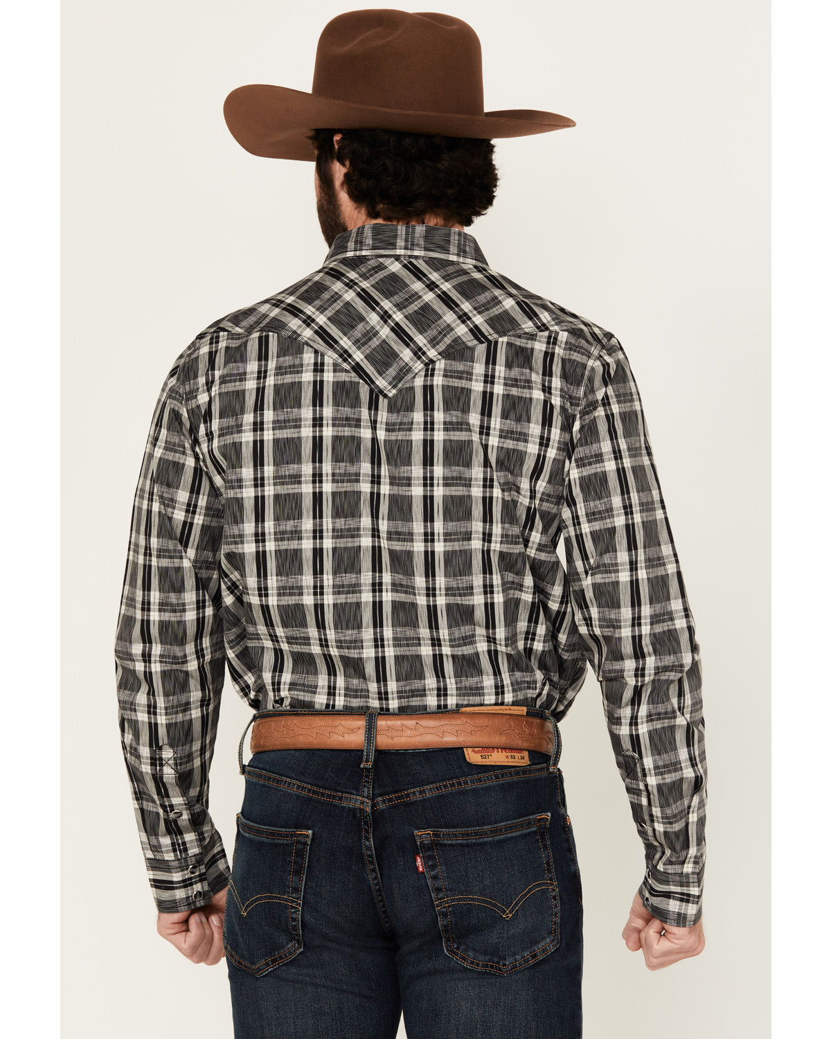 Men's Denton Plaid Print Long Sleeve Snap Western Shirt Black