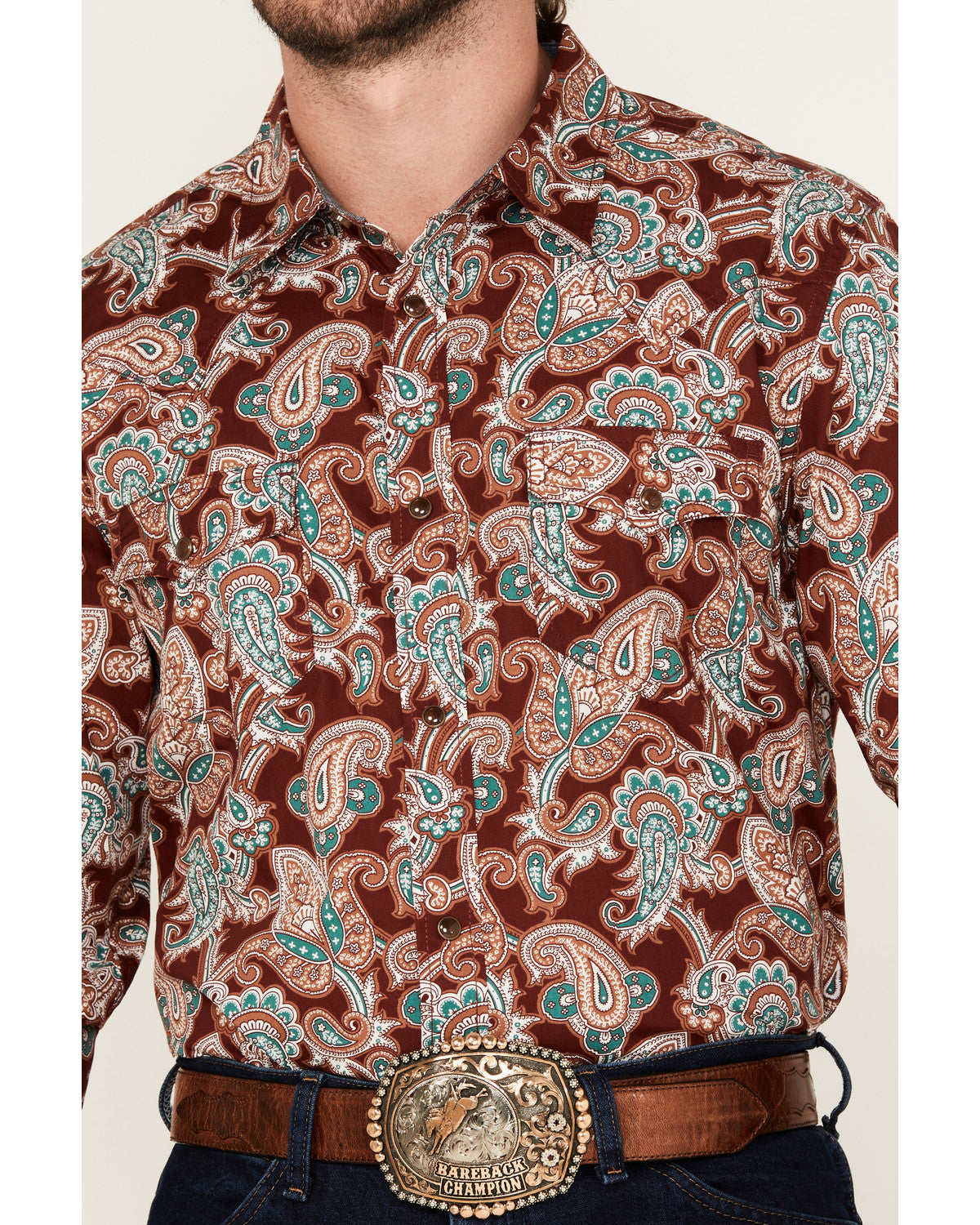 Men's Noah Paisley Print Long Sleeve Snap Western Shirt - T Burgundy