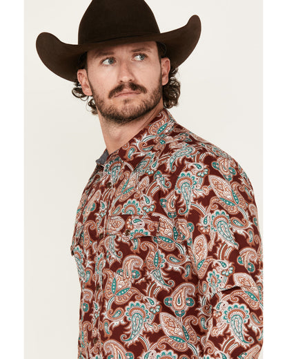 Men's Noah Paisley Print Long Sleeve Snap Western Shirt Burgundy