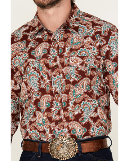 Men's Noah Paisley Print Long Sleeve Snap Western Shirt Burgundy