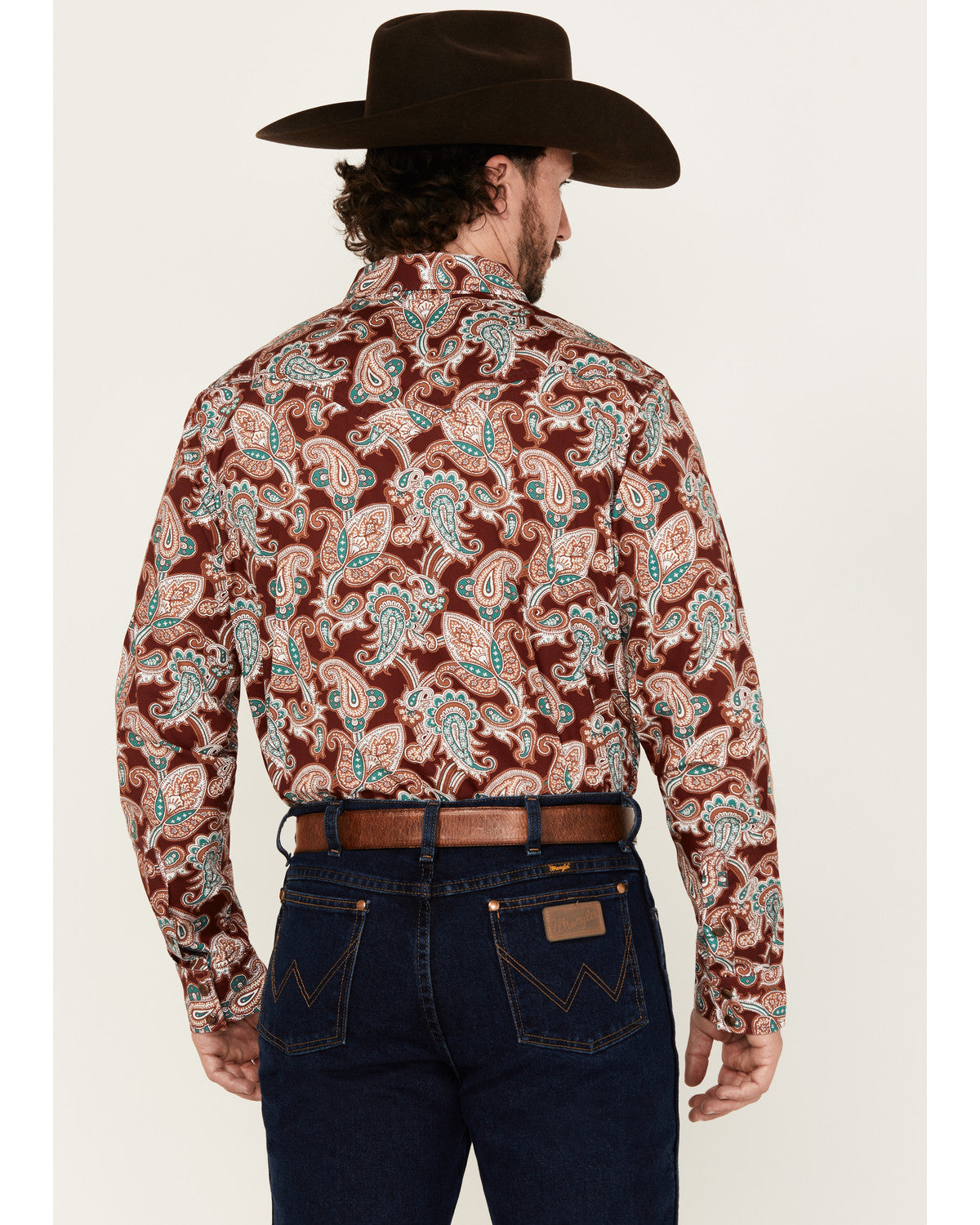 Men's Noah Paisley Print Long Sleeve Snap Western Shirt Burgundy