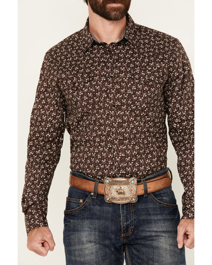 Men's Garrison Floral Print Long Sleeve Snap Western Shirt Brown