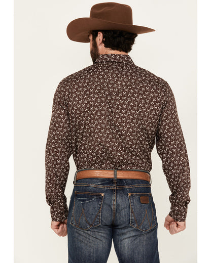 Men's Garrison Floral Print Long Sleeve Snap Western Shirt Brown