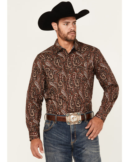 Men's Leo Paisley Print Long Sleeve Snap Western Shirt Brown
