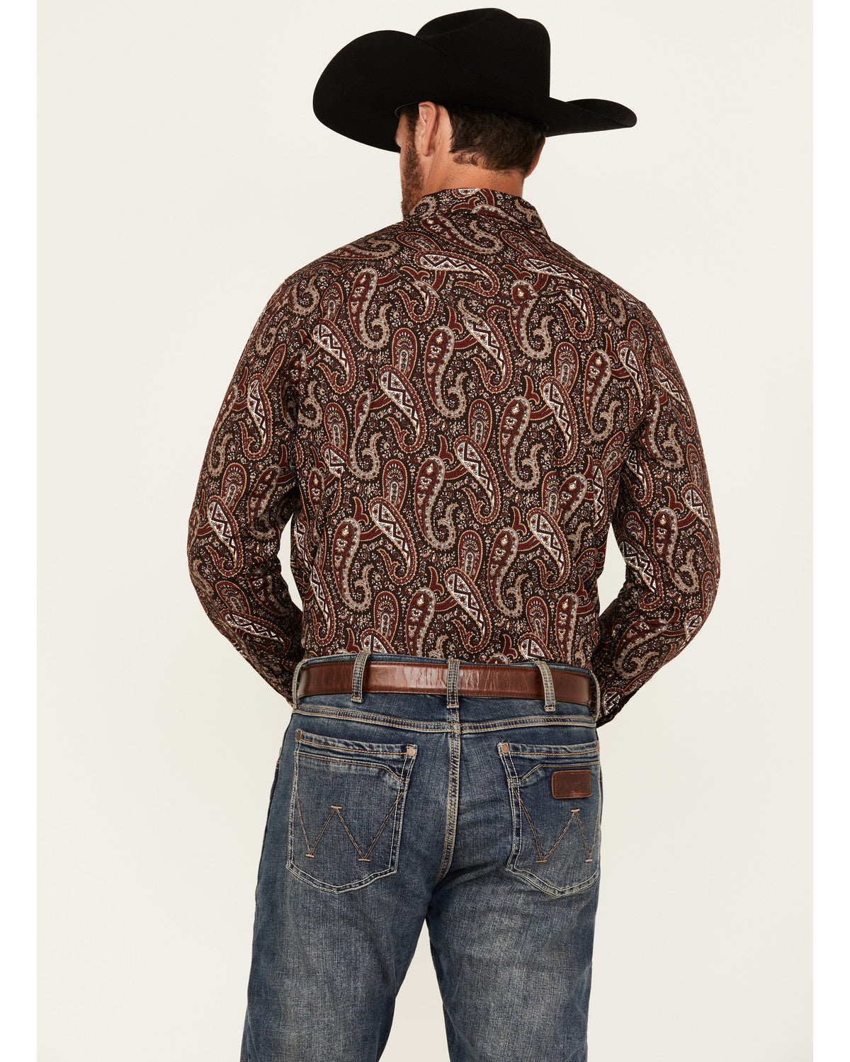 Men's Leo Paisley Print Long Sleeve Snap Western Shirt Brown