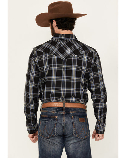 Men's Irving Plaid Print Long Sleeve Snap Western Shirt Navy