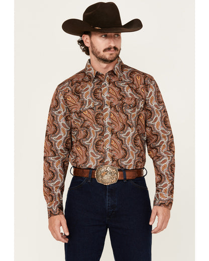 Men's Dennis Paisley Print Long Sleeve Snap Western Shirt Rust