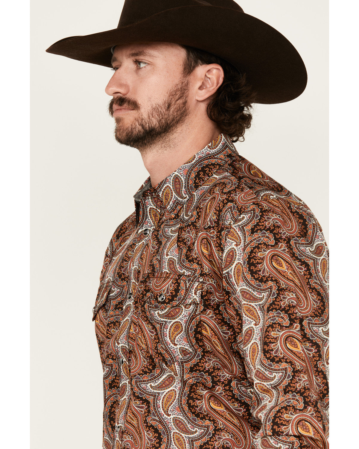 Men's Dennis Paisley Print Long Sleeve Snap Western Shirt Rust