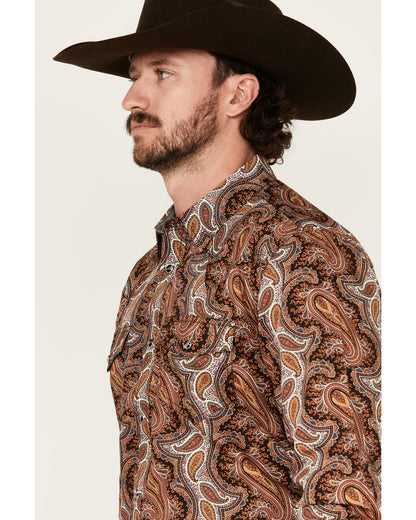 Men's Dennis Paisley Print Long Sleeve Snap Western Shirt Rust
