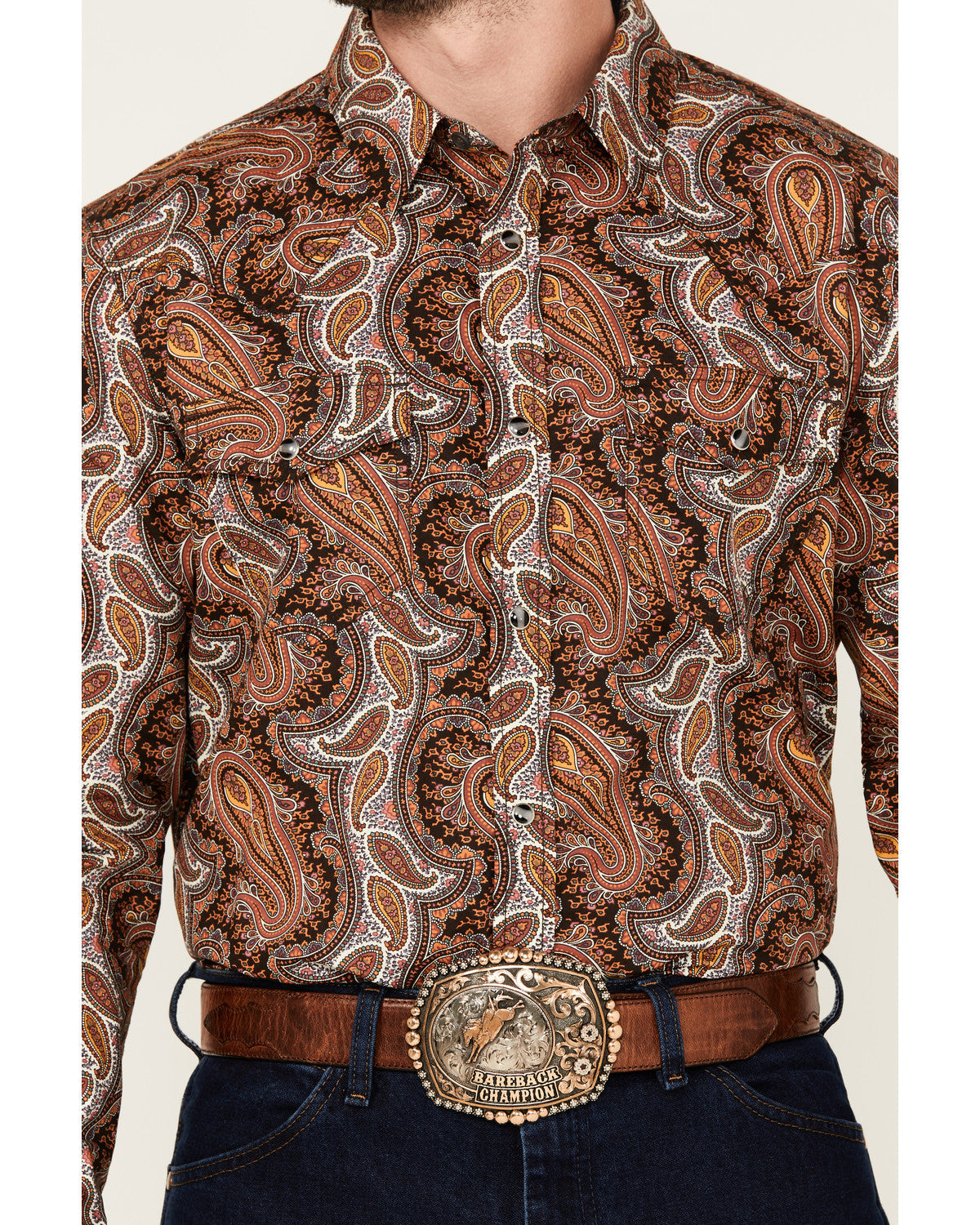 Men's Dennis Paisley Print Long Sleeve Snap Western Shirt Rust