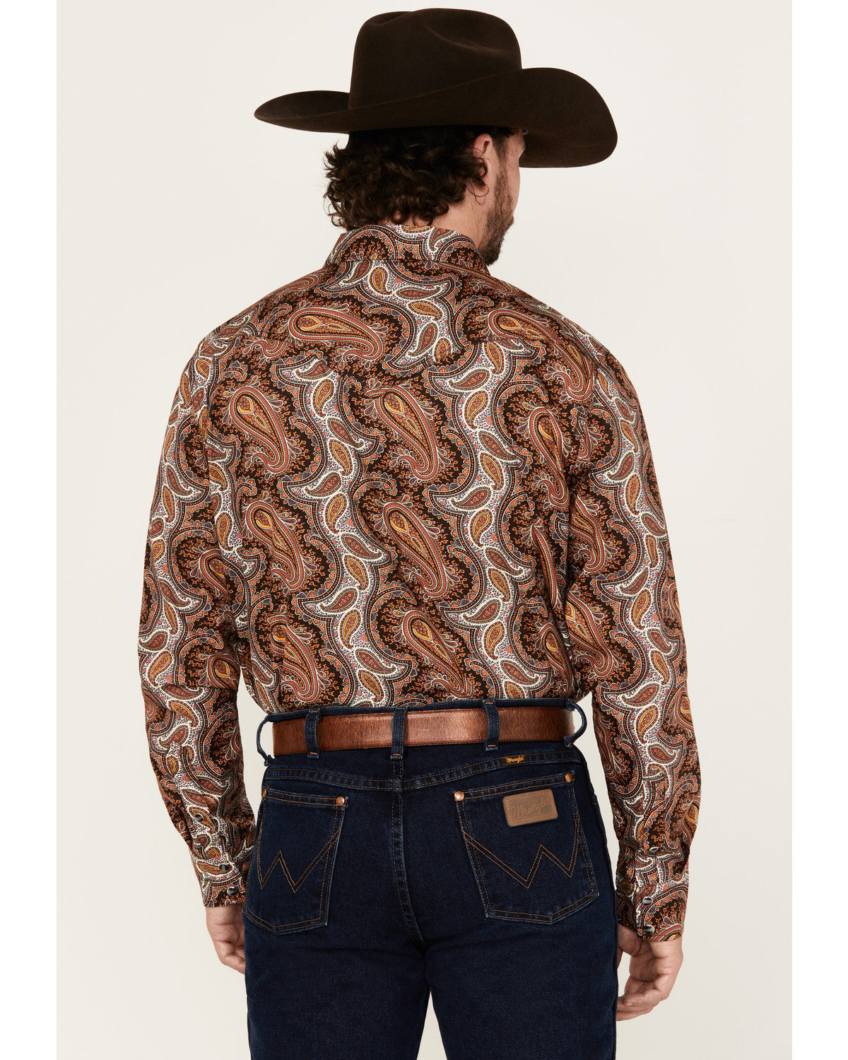 Men's Dennis Paisley Print Long Sleeve Snap Western Shirt Rust