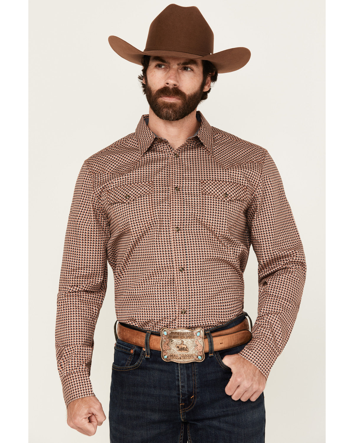 Men's Ramon Plaid Print Long Sleeve Snap Western Shirt Brown