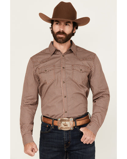 Men's Ramon Plaid Print Long Sleeve Snap Western Shirt Brown