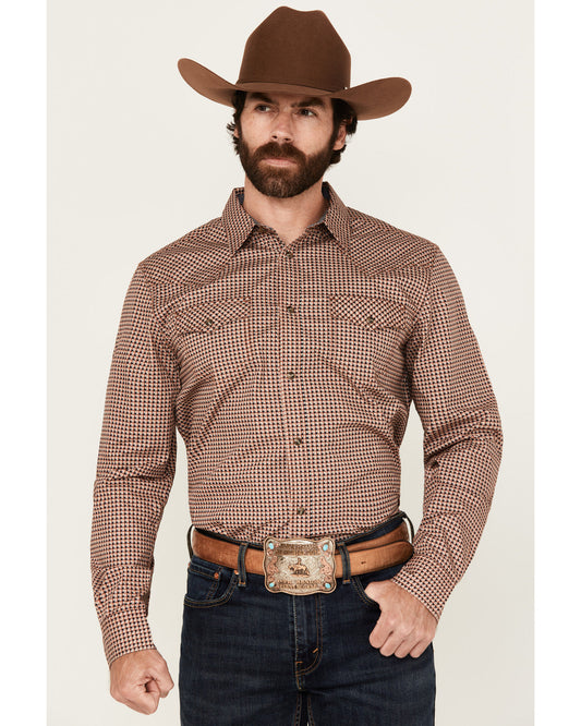 Men's Ramon Plaid Print Long Sleeve Snap Western Shirt Brown