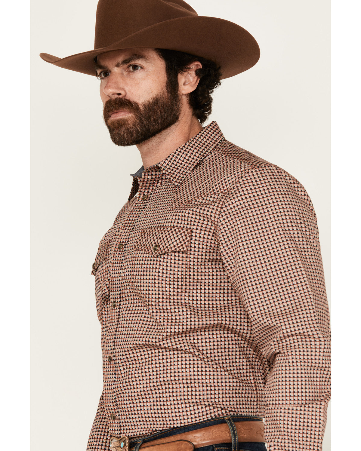 Men's Ramon Plaid Print Long Sleeve Snap Western Shirt Brown