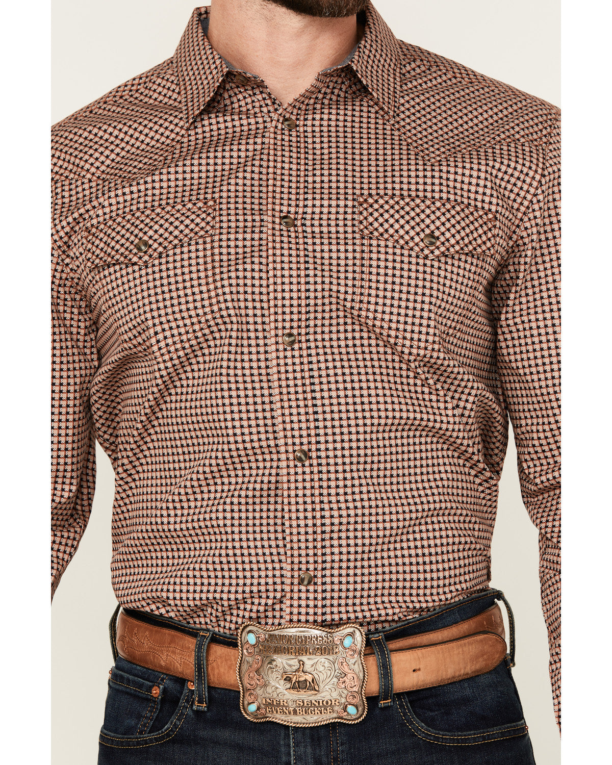 Men's Ramon Plaid Print Long Sleeve Snap Western Shirt Brown