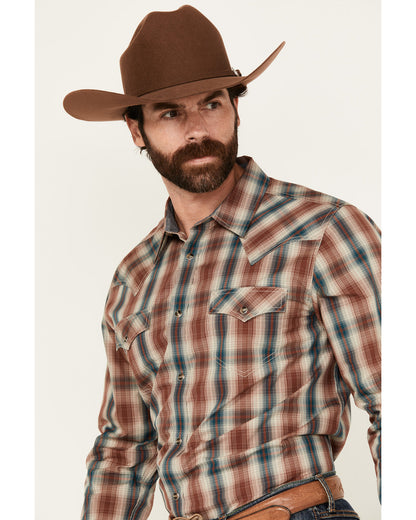 Men's Ricardo Plaid Print Long Sleeve Snap Western Shirt - Tan