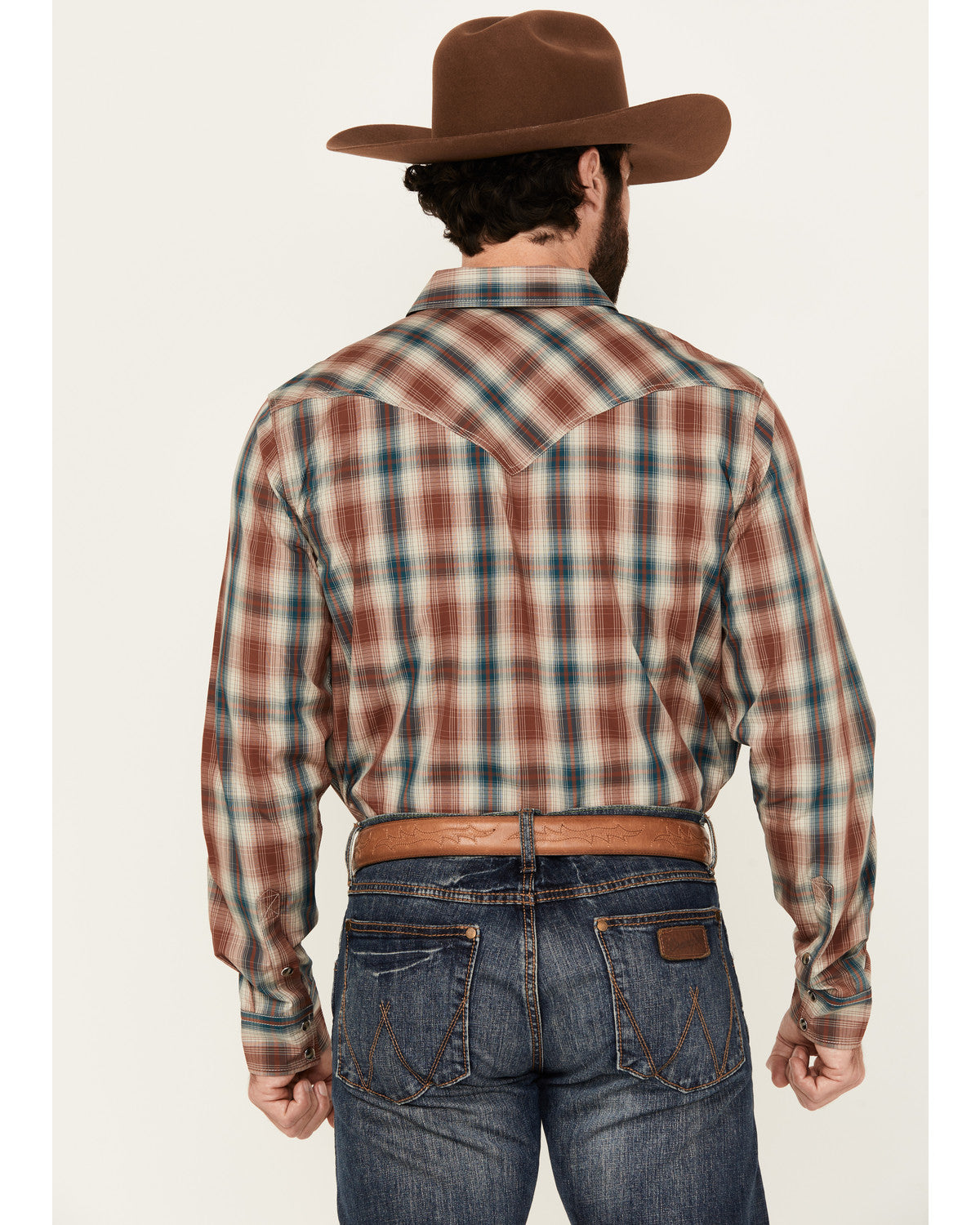 Men's Ricardo Plaid Print Long Sleeve Snap Western Shirt - Tan