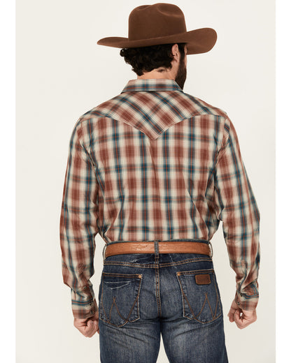 Men's Ricardo Plaid Print Long Sleeve Snap Western Shirt - Tan