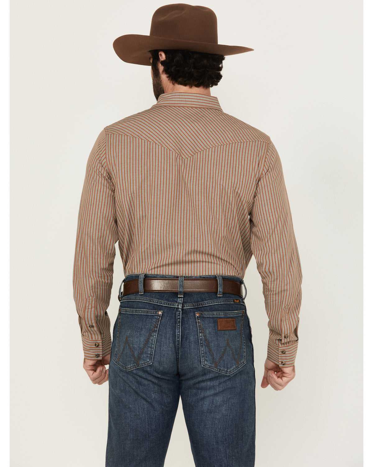 Men's Tanner Vertical Striped Print Long Sleeve Snap Wester Tan