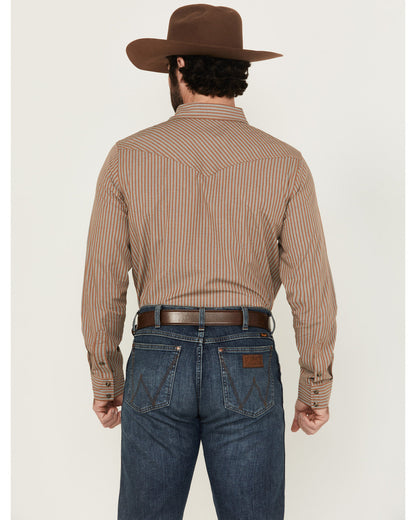 Men's Tanner Vertical Striped Print Long Sleeve Snap Wester Tan