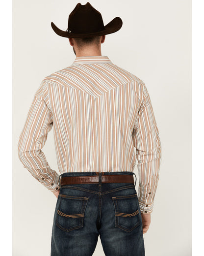Men's Tough Guy Dobby Striped Print Long Sleeve Snap Wester Cream
