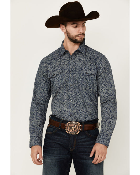 Men's Grande Floral Print Long Sleeve Pearl Snap Western Sh Navy