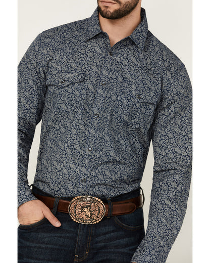 Men's Grande Floral Print Long Sleeve Pearl Snap Western Sh Navy
