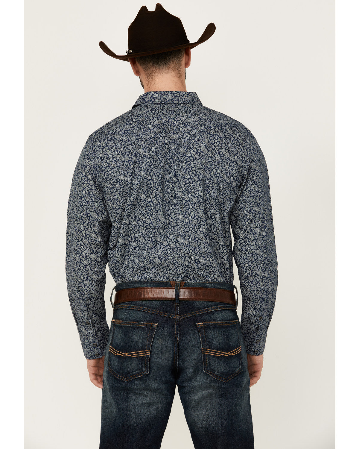 Men's Grande Floral Print Long Sleeve Pearl Snap Western Sh Navy
